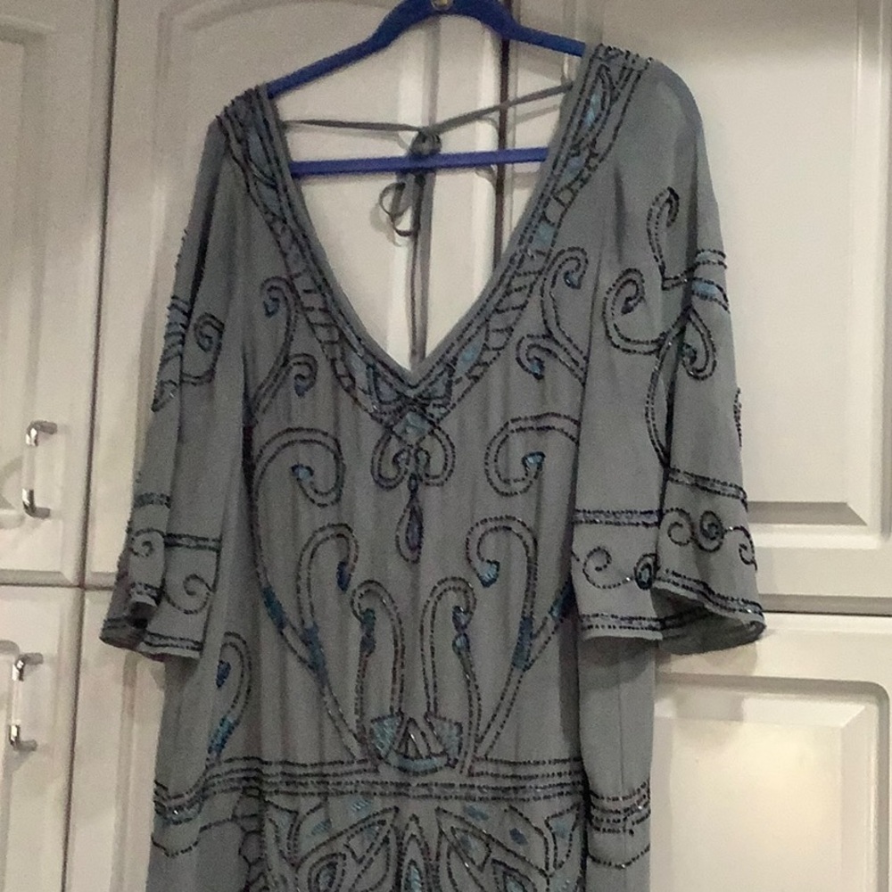 FREE PEOPLE CELESTIAL BEADED FRINGE FLAPPER BOHO V NECK DRESS WOMEN’S Sz M - Picture 9 of 16